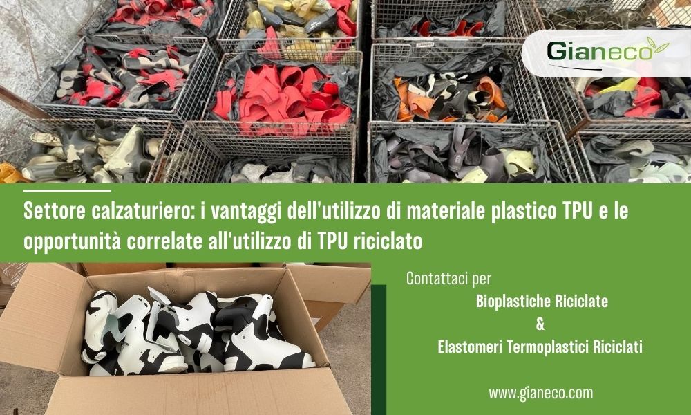 Suole scarpe in TPU - scarti di produzione destinato al riciclo meccanico da parte di Gianeco